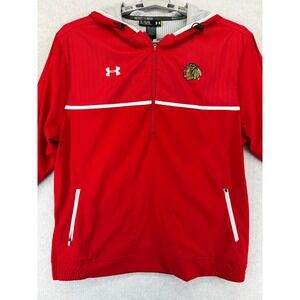 Under Armour Chicago Blackhawks Red Quarter Zip Hooded Windbreaker Mens XL Loose